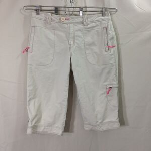 Y2K Avenue Blue Capri Pants 14 White 100% Cotton Pink Stitch Cargo Pockets 2000s